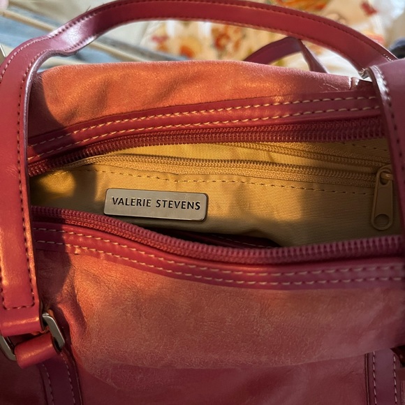 Valerie Stevens Deep Rose Pink Distressed Genuine Leather Shoulder Bag - Picture 10 of 13